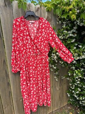 Dex Red Floral Midi Dress 2X | Cottagecore Romantic Dress